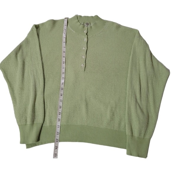 Margaret O'Leary Size L Mint Green Button Front Waffle Knit Henley Sweater Top - Picture 3 of 6